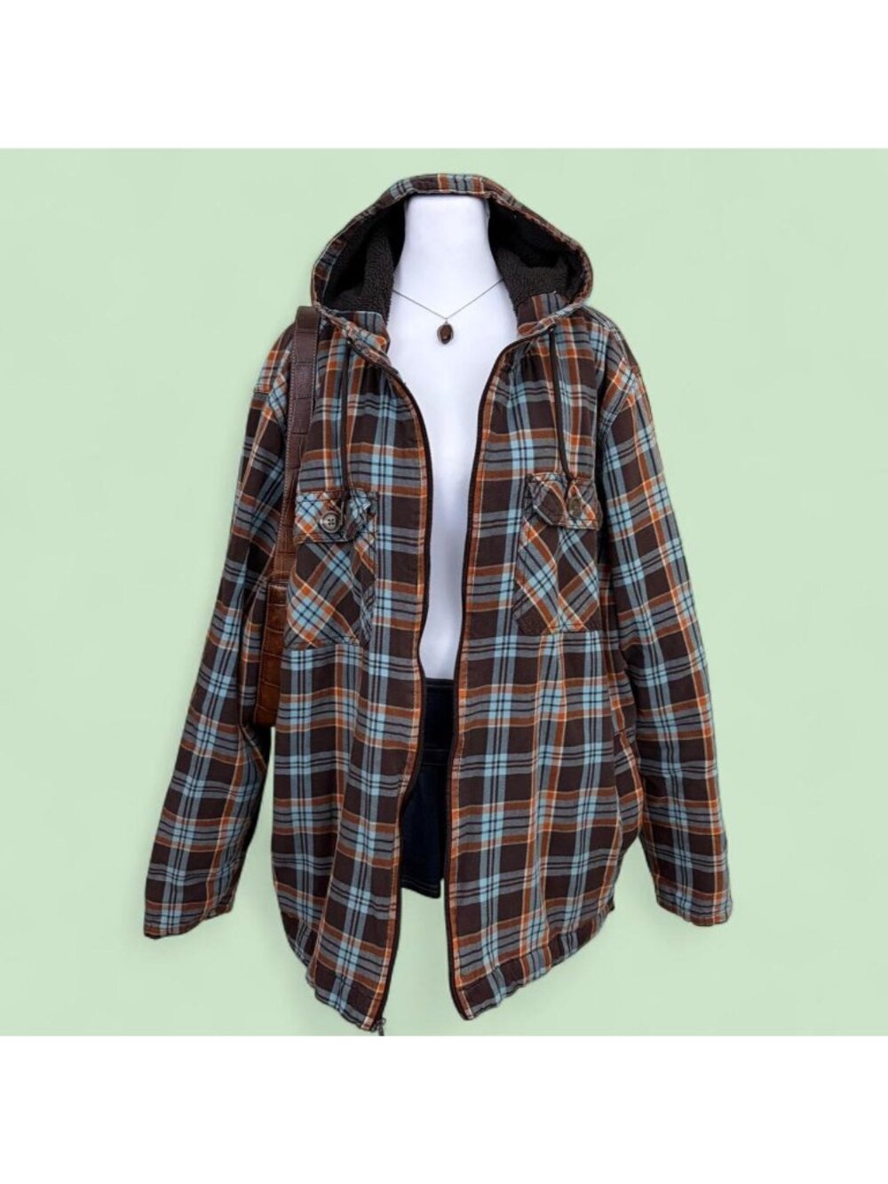 plaid indie skater grunge flannel hooded shacket